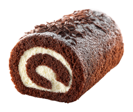 Delicious chocolate swiss roll dessert kitchen food cozy environment top view treats isolated on transparent background