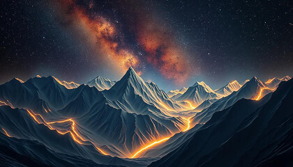 Cosmic winds sculpting mountains of light, ridges glowing with the pulse of ancient stars