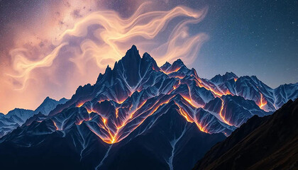 Cosmic winds sculpting mountains of light, ridges glowing with the pulse of ancient stars