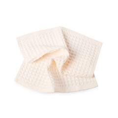 Clean beige waffle towel isolated on white, top view