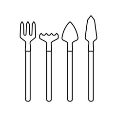 Garden tools icon. Black outline linear silhouette. Editable strokes. Front side view. Vector simple flat graphic illustration. Isolated object on white background. Isolate.
