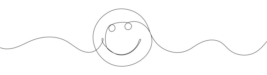 Cheerful smiling emoji in continuous line style. Minimalist and playful design symbolizing good mood and positive thinking. Perfect for gifts, invitations, and thank you cards.