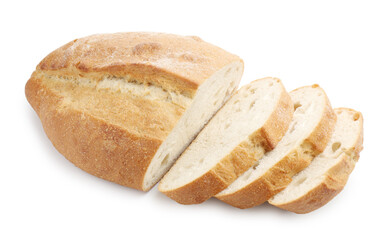 Cut loaf of bread isolated on white