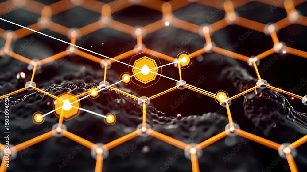 Poster exploring intricate hexagonal patterns with dynamic lighting in a futuristic 4k visual