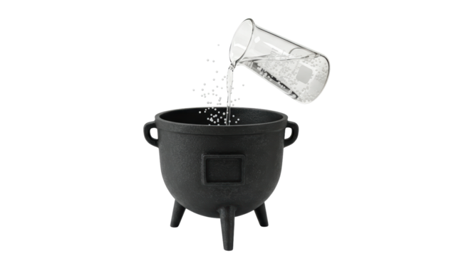 Isolated Witch's Cauldron with Bubbling Potion and Beaker