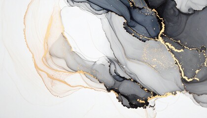 エレガントな墨流し風アート – グレー×ブラック×ゴールドElegant Alcohol Ink Marble Texture – Gray, Black & Gold Abstract Art