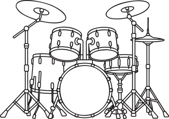 Classic Drum Set Outline vector isolated On Transparent Background 