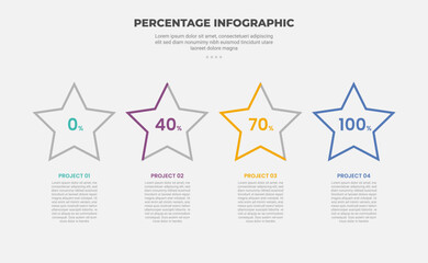 percentage or percent infographic outline style with 4 point template with star shape show progress for slide presentation