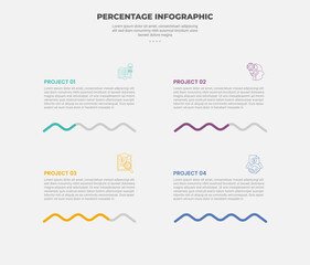percentage or percent infographic outline style with 4 point template with progress on wave line up and down for slide presentation