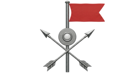 Isolated Medieval Heraldic Badge with Red Banner and Silver Arrows