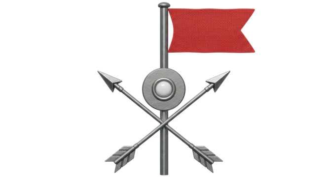 Isolated Medieval Heraldic Badge with Red Banner and Silver Arrows - Powered by Adobe