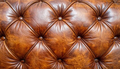Fototapeta premium textured brown leather upholstery with stitching detail
