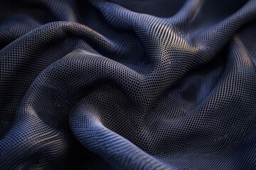 Textured fabric with intricate patterns, showcasing a rich dark hue and soft draping, ideal for...