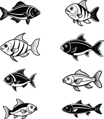 set of fish silhouette vector