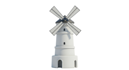 Isolated Classic Windmill Structure Against White Background for Sustainable Energy
