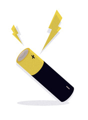 Vector illustration of a battery with positive terminal and stylized lightning bolts. Perfect for energy, power, electricity, technology and abstract concepts like potential, charge and innovation