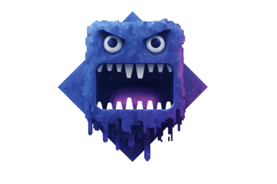 Digital Monster Face with Pixelated Texture and Dripping Effect