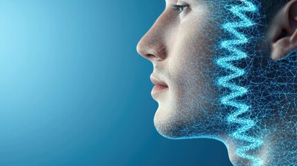 Profile of a Human Head with Futuristic Blue Wireframe Design Representing Technology and Artificial Intelligence
