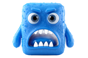 Angry Blue Gelatinous Cube Monster with Large Eyes and Teeth