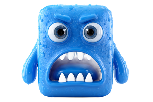 Angry Blue Gelatinous Cube Monster with Large Eyes and Teeth
