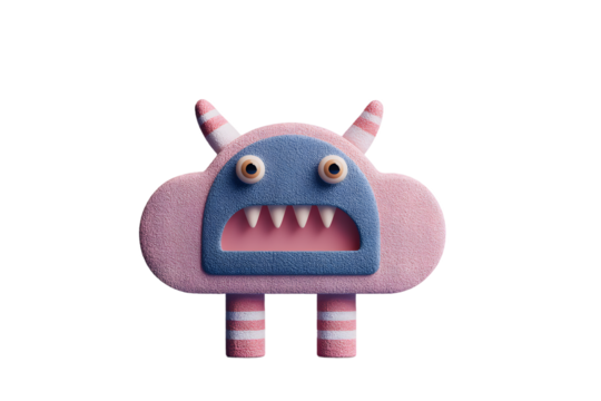 Playful Pink Cloud Monster with Striped Legs and Horns