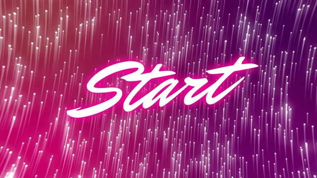 Pulsing digital streaks rising guiding white cursive Sta fading and rt animating revealing Start