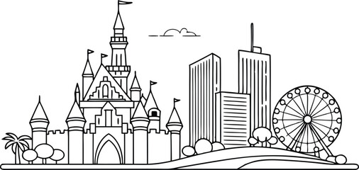 Fototapeta premium Modern One-Line Illustration of Anaheim Skyline