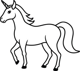 Outlined Black and White Unicorn Illustration for Kids Coloring Book Projects