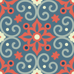 Fototapeta premium Decorative floral pattern design featuring elegant swirls symmetrical shapes and a seamless repeating texture