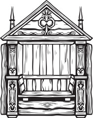 Ancient Slavic architecture, the patterns are made with wood carvings. Hand drawn vector illustration