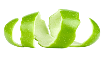 Green apple peel curling in the air with transparent background