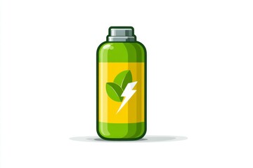 Fototapeta premium Energy Drink Bottle with Lightning Bolt and Leaves Illustration