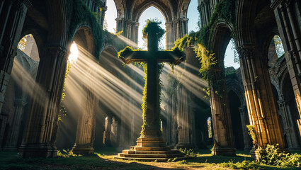 Colossal cross built inside a cathedral that is now abandoned