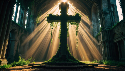 Colossal cross built inside a cathedral that is now abandoned