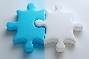 Fototapeta premium Interlocking Puzzle Pieces in Blue and White Symbolizing Unity Connection and Teamwork