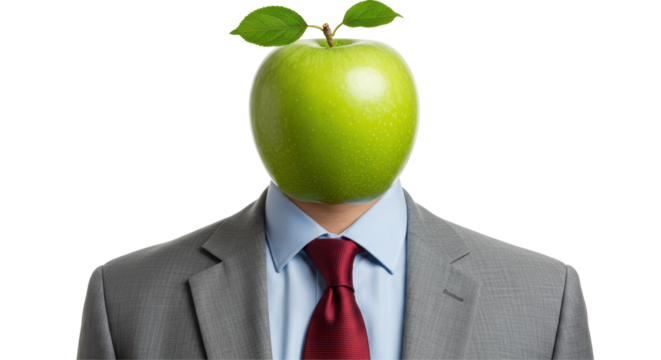 Isolated Businessman with Green Apple Head