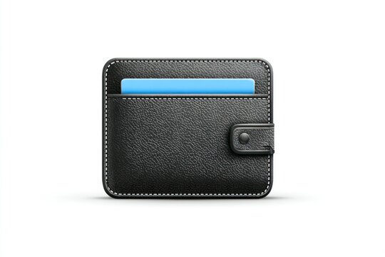 Black Leather Wallet with Blue Card Minimalist Design for Finance and Business Concepts