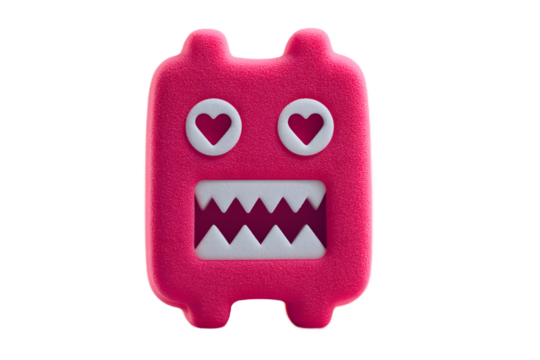 Pink Monster with Hearts and Sharp Teeth