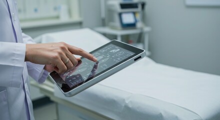 Doctor navigating medical app on tablet