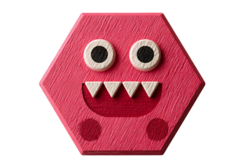 Playful Hexagonal Wooden Monster with Big Eyes and Sharp Teeth