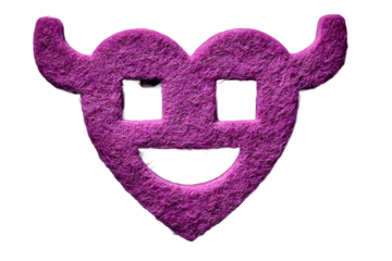 Purple Felt Heart with Horns and Smiling Face