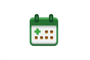 Medical Calendar Icon with Green Cross and Date Slots for Health Scheduling and Planning