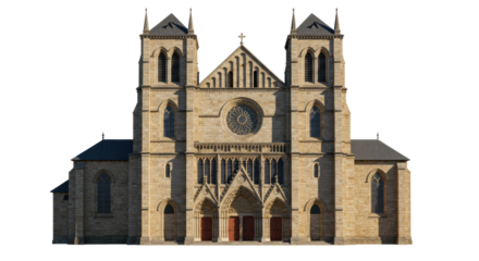 Isolated Grand Stone Cathedral with Twin Towers