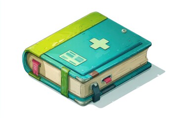 A vibrant medical book with a cross symbol ideal for healthcare education and library themes