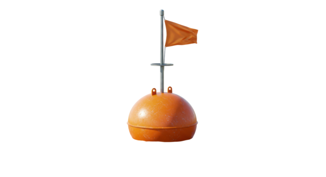 Isolated Orange Buoy with Flag for Navigation Safety