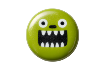 Playful Green Monster Button with Large Teeth and Simple Eyes