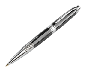 Writing action with a sleek black pen on a desk office environment view for creativity isolated on transparent background