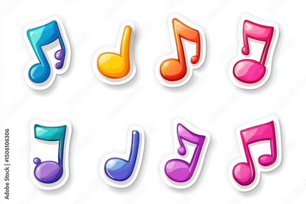 Poster colorful musical notes floating in the air symbolize creativity and artistic expression in a vibrant