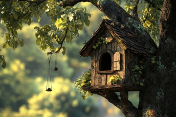 Enchanted treehouse nestled in leafy canopy