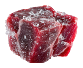Frozen beef cube display kitchen food perspective isolated on transparent background